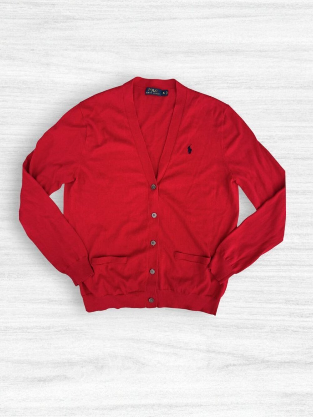 Polo Ralph Lauren Red Cardigan Sweater Mens XL Cotton V Neck Button Front Pony